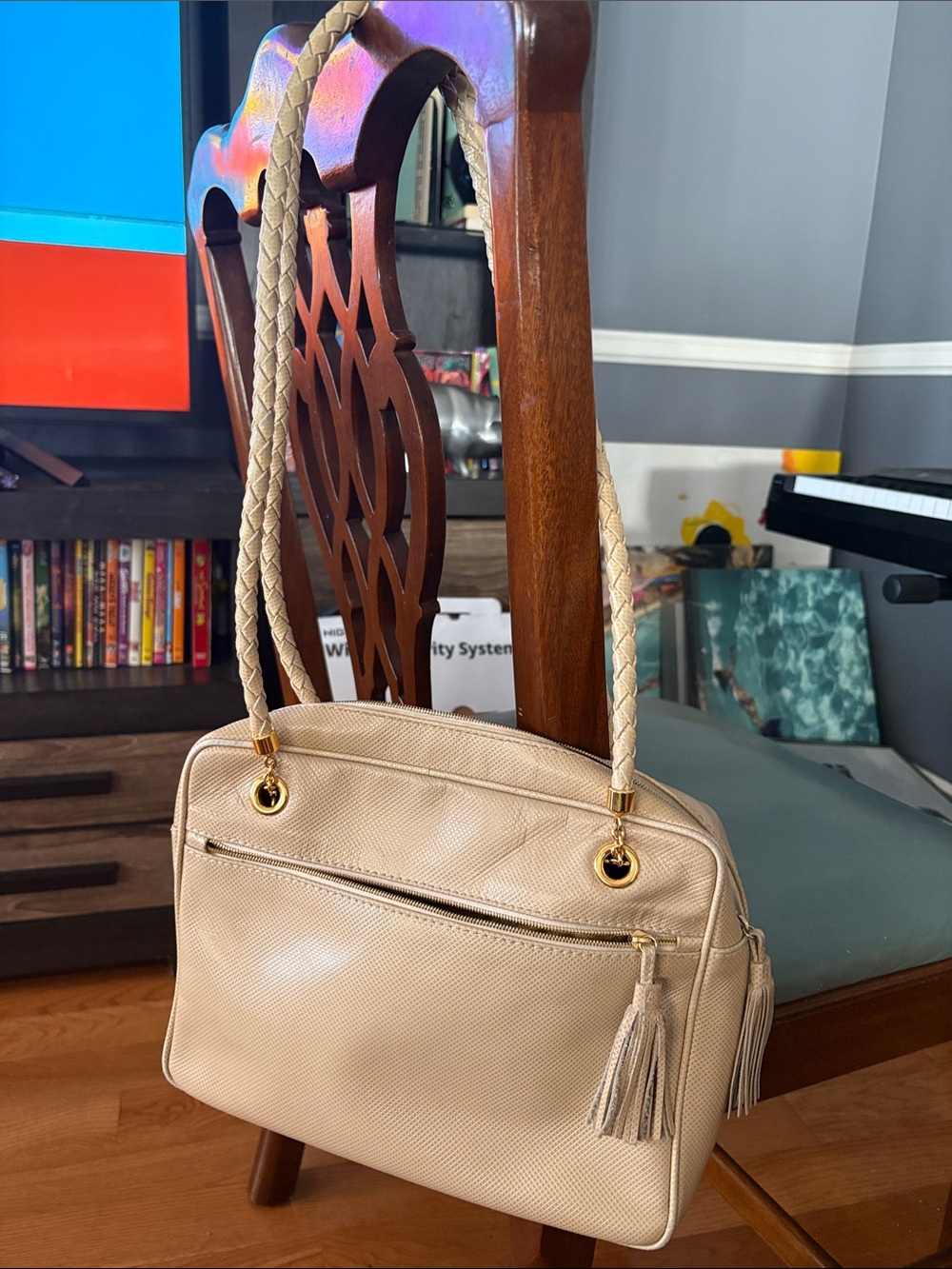 Bottega Veneta Beige Braided-Handle Shoulder Bag with Tassel